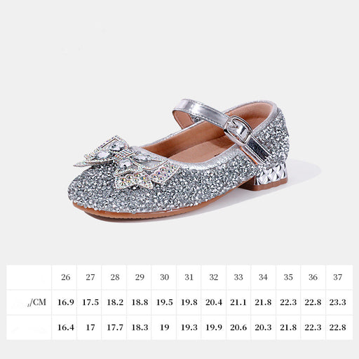Children's High Heels Crystal Girls Princess Single  Leather Shoes