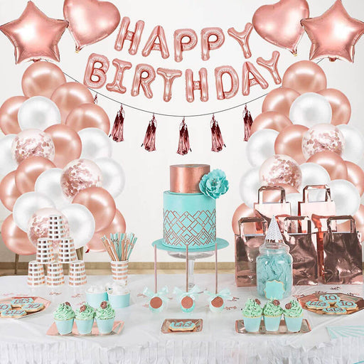 Rose Gold Birthday Party Sequins Tassel Background Layout Decoration Balloon Combination