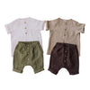 Summer Cotton And Linen Boy Khaki Gray Suit Solid Color Short-Sleeved Pants Suit Two-Piece Single-Breasted T-Shirt