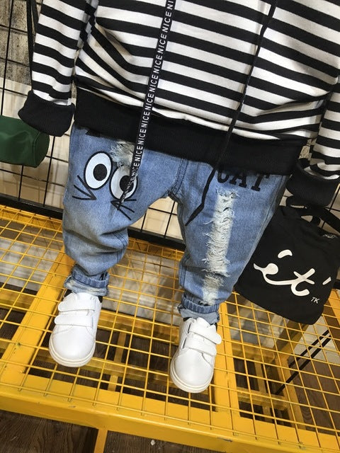 Children's Casual Hooded Sweater Striped Pants