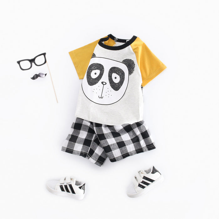 Boys' Wear Set Summer Cartoon Korean Children'S Wear Cute Panda Children'S Clothing One Black And White Short