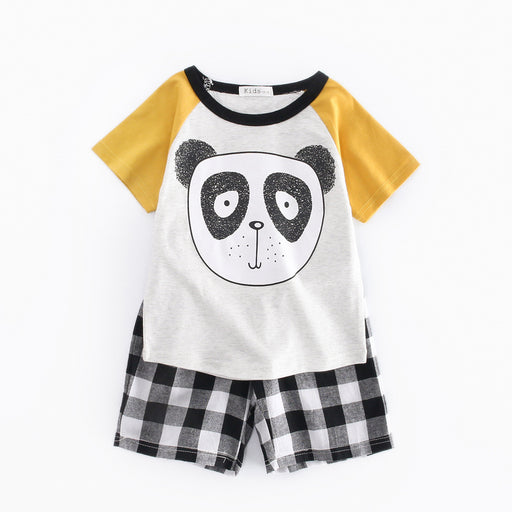 Boys' Wear Set Summer Cartoon Korean Children'S Wear Cute Panda Children'S Clothing One Black And White Short