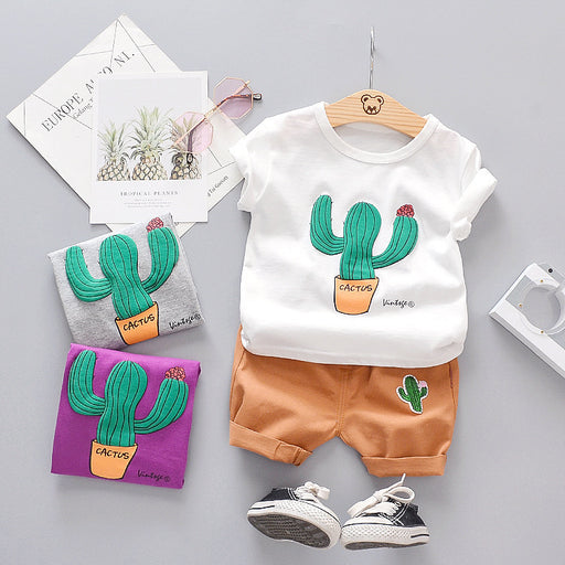 Cartoon Cactus T-shirt Children's Suit New Children's Short-sleeved Shorts Two-piece Suit