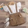 Solid Color Hollow Flying Sleeve Round Neck Top With Detachable Strap Shorts And Skirt Two-piece Suit