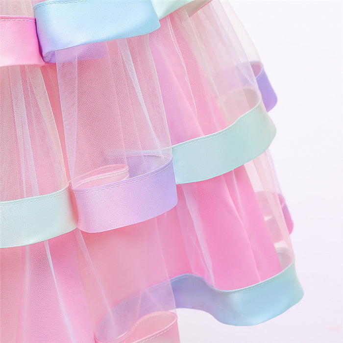 Rainbow Gradient Children Skirt Fluffy Mesh Sequined Princess Dress
