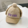 Corduroy color matching children's embroidered warm cap
