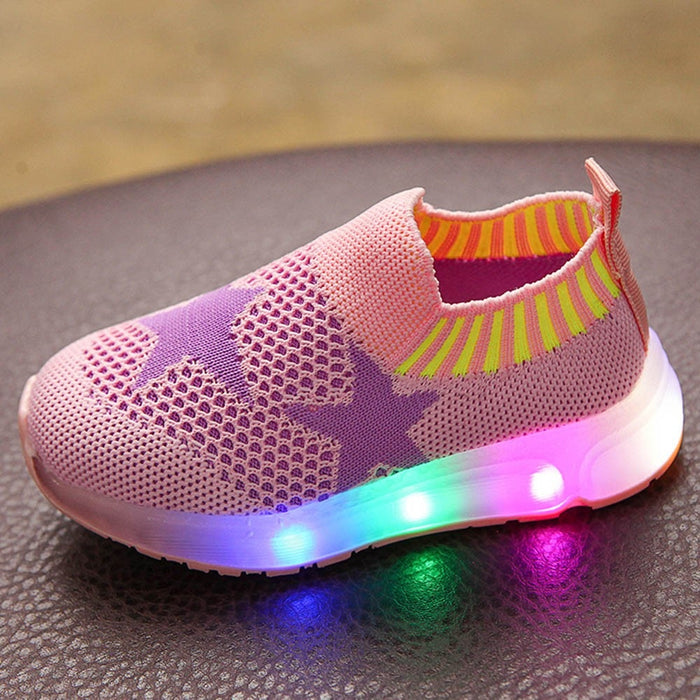 Children's Light Shoes Girls Casual Shoes Girls Flying Weaving Shoes Stars Shoes Shoes Children's Shoes Net Shoes