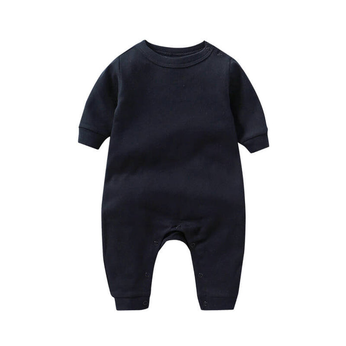 MUKAYIMO Solid Color Shoulder Button Long-Sleeved Cotton One-Piece Crawling Suit