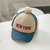 Corduroy color matching children's embroidered warm cap