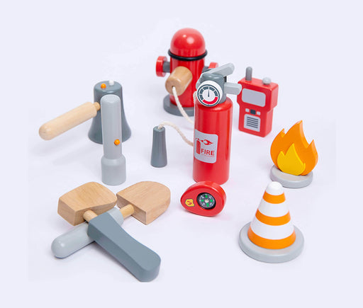 Mukayimotoys Simulation Fire-Fighting Suits for Boys and Girls and Wooden Simulation Fire-Fighting Equipment