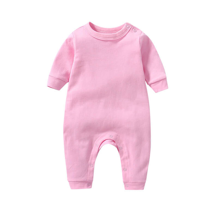 MUKAYIMO Solid Color Shoulder Button Long-Sleeved Cotton One-Piece Crawling Suit