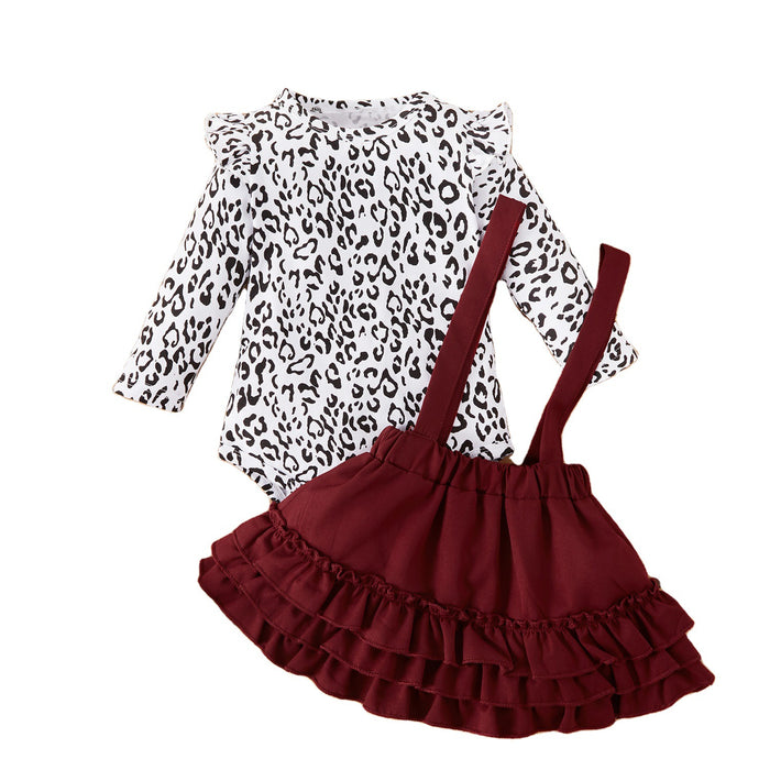 Leopard Print Full Burgundy Strap Skirt Belt Hair Accessory
