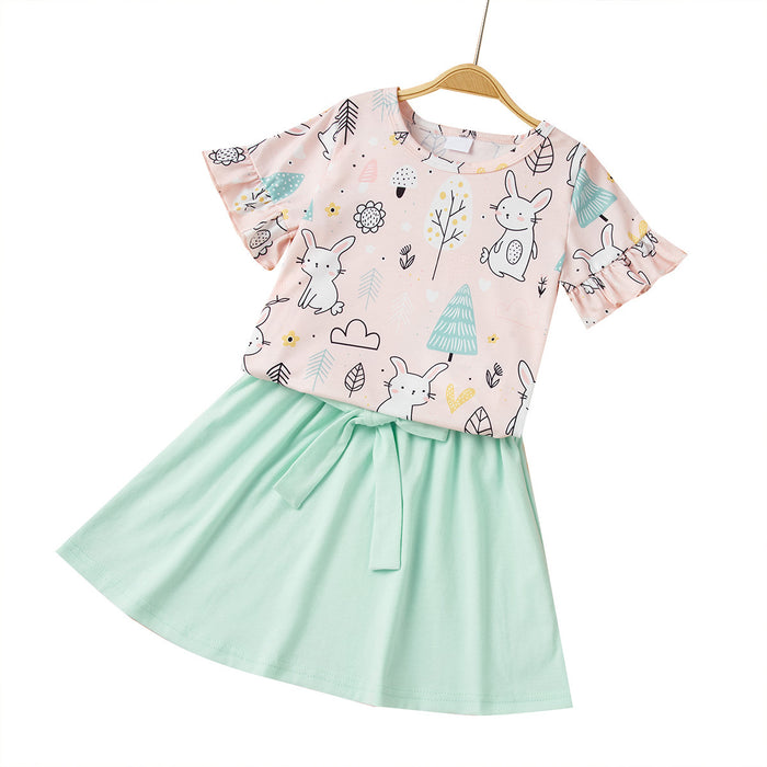 European And American Easter Girls T-shirt And Skirt Suit