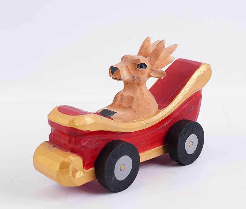 Mukayimotoys Antelope Car Handmade Solid Wood Carved Animal Scooter