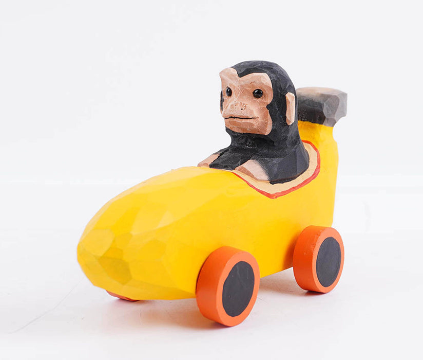 Mukayimotoys Monkey Car Handmade Solid Wood Carved Animal Scooter